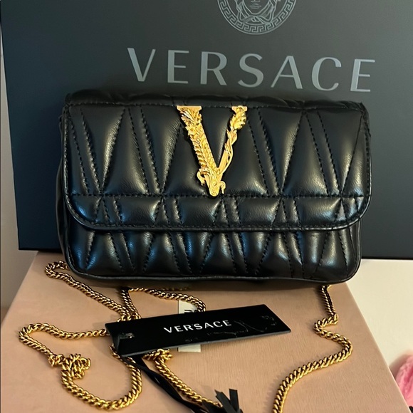Versace Handbags - Versace Black and Gold quilted leather bag